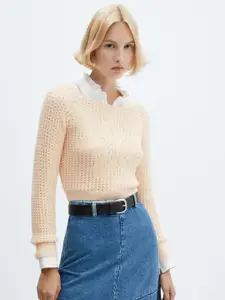 MANGO Open Knit Boat Neck Pullover