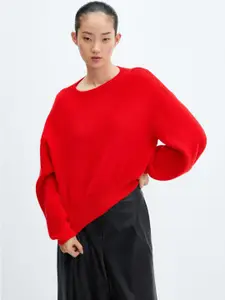 MANGO Women Cherry Red Solid Pullover