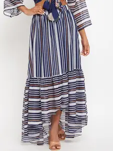 Bitterlime Striped Flared Maxi Skirt