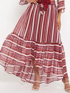 Bitterlime Striped Flared Maxi Skirt