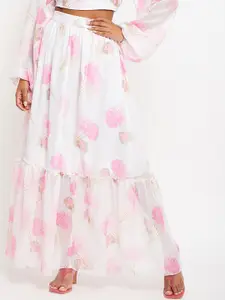 Bitterlime Floral Printed Maxi Flared Skirt