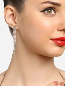 Zaveri Pearls Gold Plated Tasselled Stone Studded Drop Earrings