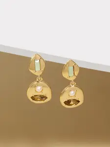 Zaveri Pearls Gold Toned Stone Studded & Beads Drop Earrings