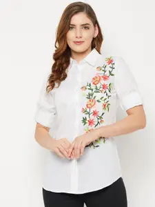 BAESD Classic Floral Embroidered Roll-Up Sleeves Casual Shirt