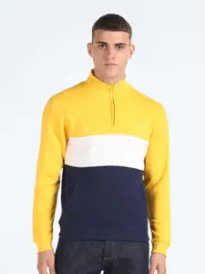 Flying Machine Mock Collar Colourblocked Pullover Sweatshirt
