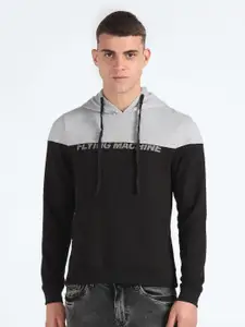 Flying Machine Colourblocked Pure Cotton Hooded Pullover Sweatshirt