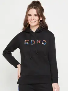 EDRIO Alphanumeric Printed Hooded Pullover Sweatshirt