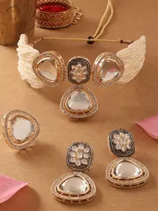 Zaveri Pearls Gold-Plated American Diamond-Studded Necklace With Earrings & Finger Ring