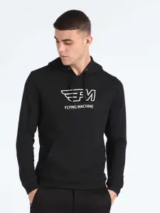 Flying Machine Printed Hooded Pure Cotton Pullover Sweatshirt