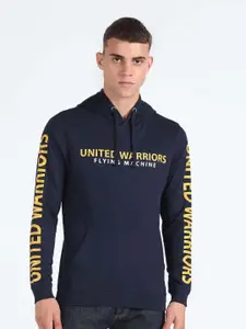 Flying Machine Typography Printed Hooded Pure Cotton Pullover