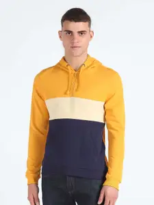 Flying Machine Colourblocked Hooded Pure Cotton Sweatshirt