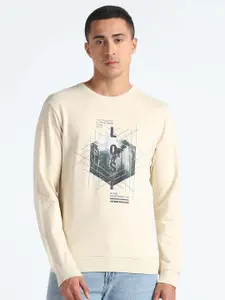 Flying Machine Typography Printed Hooded Pure Cotton Pullover