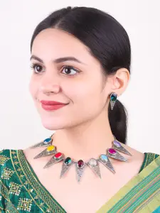 GRIIHAM Sliver-Plated American Diamond Studded Necklace With Earrings