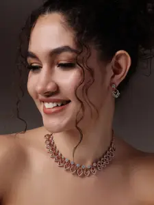 PANASH Gold-Plated Stone Studded Necklace With Earrings