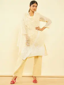 Soch Beige & White Embroidered Pure Cotton Unstitched Dress Material