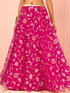 Indya Floral Foil Printed Organza Flared Maxi Skirt