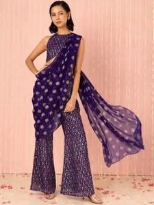 Indya X NIKHIL THAMPI Ethnic Motifs Foil Print Top & Trousers With Dupatta