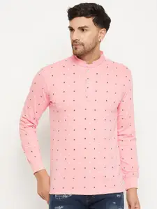 WILD WEST Printed Mandarin Collar Cotton T-shirt