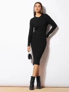 SASSAFRAS Black Ribbed Sweater With Pencil Skirt