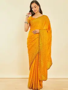 Soch Mustard Yellow Embellished Beads and Stones Pure Crepe Saree