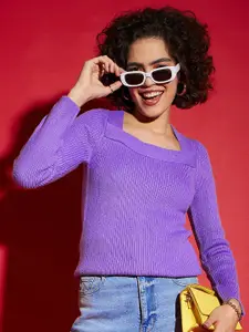 SASSAFRAS Ribbed Square Neck Acrylic Pullover