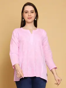 ADA Floral Embroidered Lucknowi Chikankari Pure Cotton Kurti