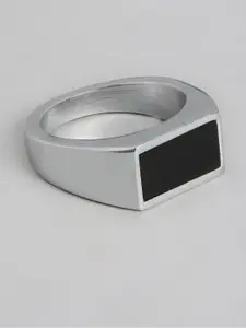 PARIS HAMILTON Men Stainless Steel Artificial Stone Studded Rectangular Finger Ring