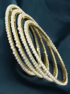 KARATCART Set of 4 Gold-plated Artificial Beads Studded Bangles