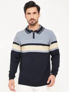 GABBLE & WOLSH Striped Shirt Collar Pure Cotton Pullover