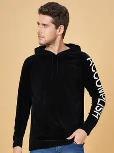 People Typography Printed Hooded Pullover Sweater