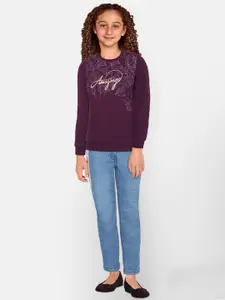Allen Solly Junior Girls Floral Printed Round Neck Sequined Pullover