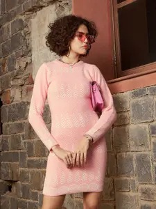 SASSAFRAS Pink Geometric Self Design Jumper Dress