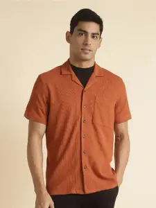 Andamen Orange Textured Premium Fit Opaque Cotton Casual Shirt