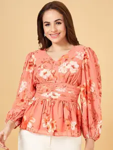 Honey by Pantaloons Floral Printed Puff Sleeve Smocked Empire Top