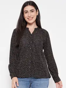 Ruhaans Polka Dots Printed Georgette Shirt Style Top