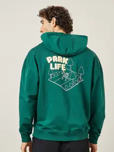 Styli Green Typography Printed Hooded Pure Cotton Oversized Sweatshirt