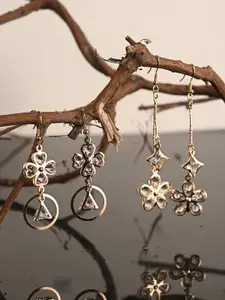 BuckleUp Pack Of 2 Gold-Plated Stone-Studded Contemporary Drop Earrings