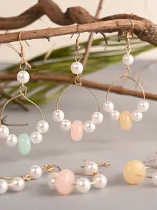 BuckleUp Pack Of 3 Beaded Contemporary Drop Earrings