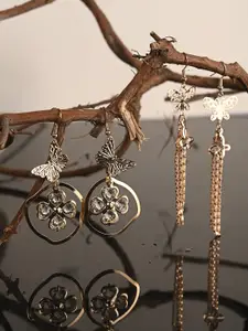 BuckleUp Pack Of 2 Gold-Plated Contemporary Drop Earrings