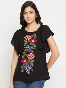 BAESD Floral Embroidered Flutter Sleeves Top