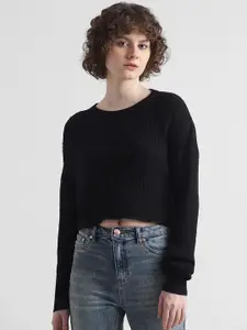 ONLY CRUZ Cable Knit Self Design Crop Pullover