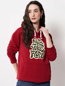 FFLIRTYGO Typography Printed Hooded Fleece Sweatshirt