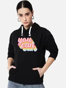 FFLIRTYGO Typography Printed Hooded Fleece Sweatshirt