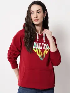FFLIRTYGO Typography Printed Hooded Fleece Sweatshirt