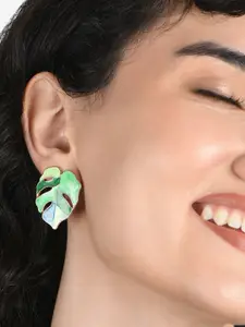 ToniQ Gold-Plated Leaf Shaped Studs Earrings