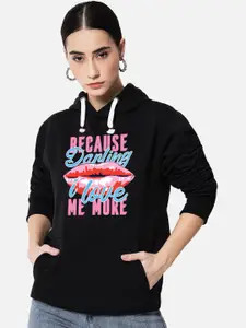 FFLIRTYGO Typography Printed Hooded Fleece Pullover Sweatshirt