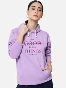 FFLIRTYGO Typography Printed Hooded Fleece Sweatshirt