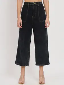 BAESD Women Black Jean Flared High-Rise Cotton Cropped Jeans