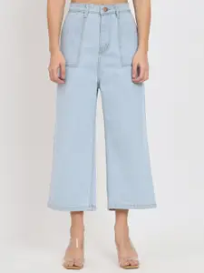 BAESD Women Jean Flared High-Rise Light Shade Clean Look Cotton Cropped Jeans