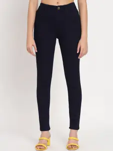 BAESD Women Jean Skinny Fit Mid-Rise Dark Shade Clean Look Cotton Jeans